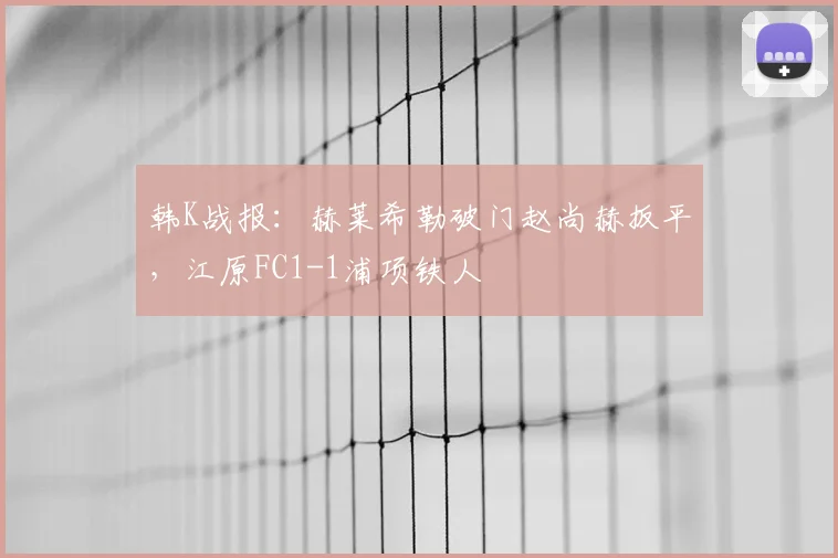 韩K战报：赫莱希勒破门赵尚赫扳平，江原FC1-1浦项铁人